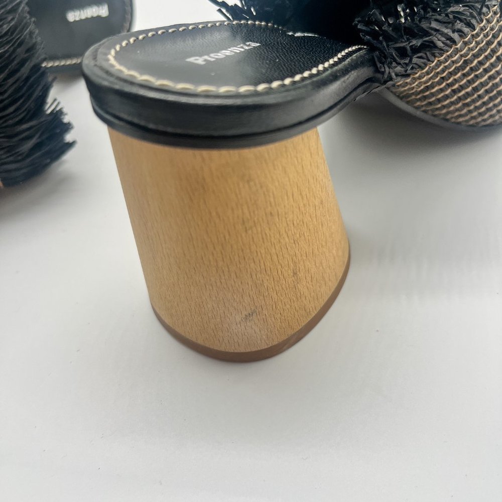 Proenza Schouler Straw Black and Beige Slide Sandal Block Heel Sz 36.5 - Picture 4 of 11